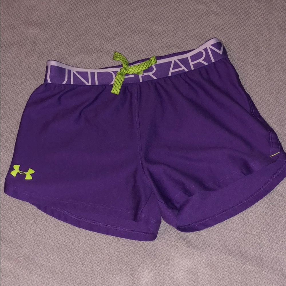 Purple and green under armour shorts